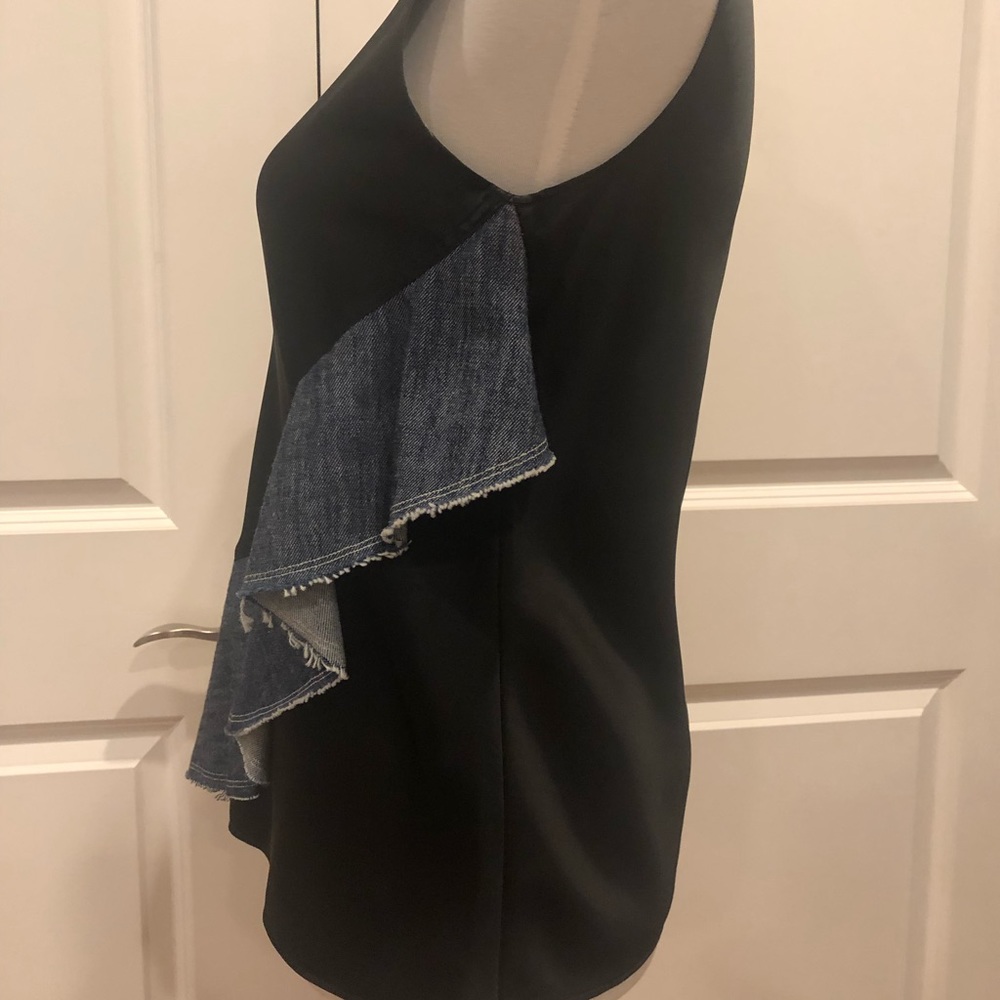 HELMUT LANG silk and denim peplum top - Picture 2 of 6